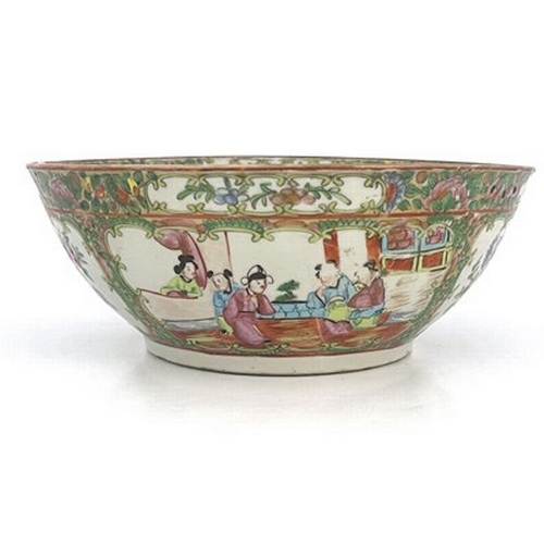 558 - A Chinese Canton Famille rose bowl, Qing Dynasty, 19th Century, decorated with panels of narrative f... 