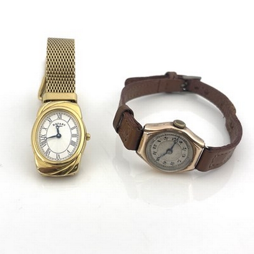 57 - A 9 carat gold ladies wristwatch, circa 1930, together with a Rotary gold plated watch (2)