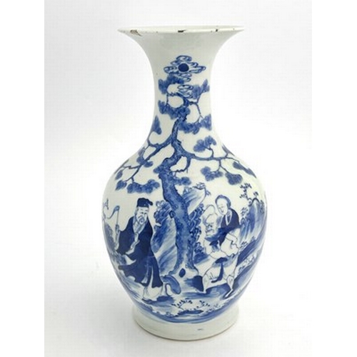 595 - A Chinese blue & white porcelain baluster vase, decorated with oriental figures , probably represent... 