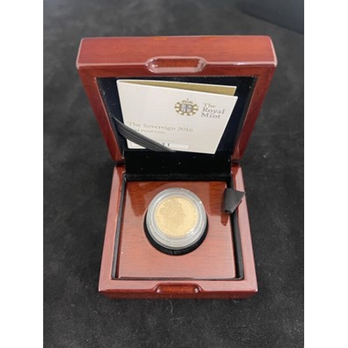 65 - Elizabeth II, a 2016 gold proof full sovereign, obverse portrait by James Butler MBE RA, in Royal Mi... 