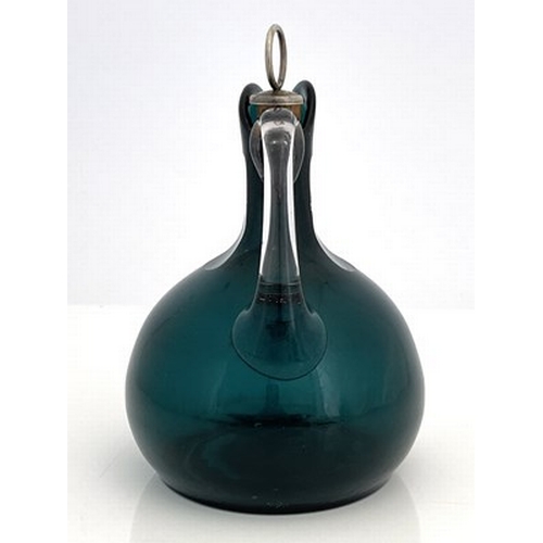 659 - A 19th century Bristol green glass claret jug, onion form with slice and concentric cut neck, colour... 