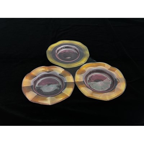 672 - Seven Stourbridge threaded Amberina glass plates, possibly Stevens and Williams, circa 1890, includi... 