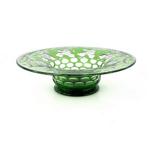 674 - Stevens and Williams, an intaglio flash cut glass bowl, circa 1935, cased green over colourless, foo... 