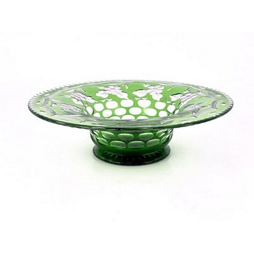 674 - Stevens and Williams, an intaglio flash cut glass bowl, circa 1935, cased green over colourless, foo... 