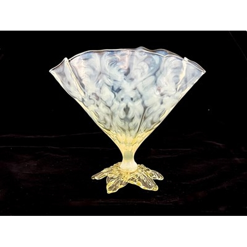 686 - John Walsh Walsh, an Arts and Crafts opaline brocade glass vase, circa 1897, the crimped handkerchie... 