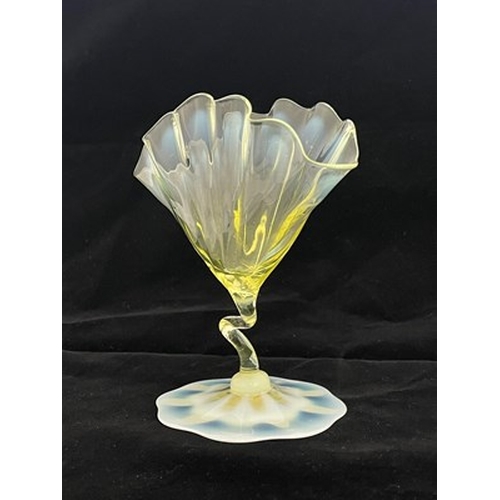 687 - John Walsh Walsh, an Arts and Crafts straw opal glass vase, circa 1900, the optic ribbed fan shaped ... 