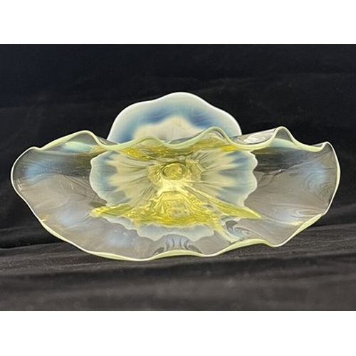 687 - John Walsh Walsh, an Arts and Crafts straw opal glass vase, circa 1900, the optic ribbed fan shaped ... 