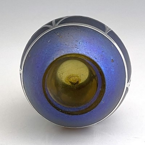 718 - Loetz, a Secessionist silver overlay Silberiris iridescent glass vase, dimpled ovoid form with band ... 