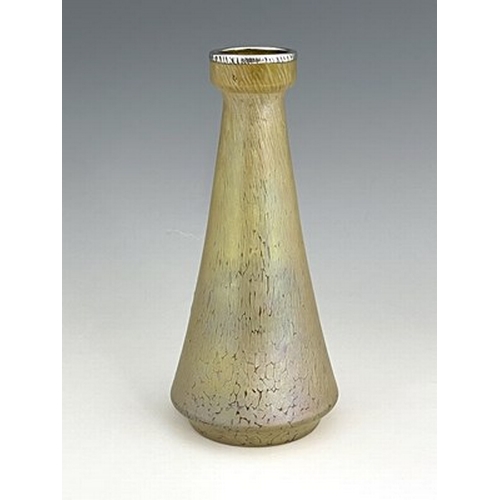 719 - Loetz, a Secessionist silver overlay Candia Papillon iridescent glass vase, conical form with open n... 