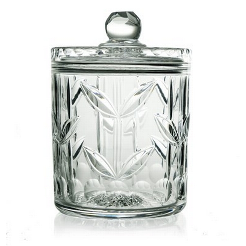 723 - Ludwig Kny for Stuart, an Art Deco cut glass biscuit barrel, circa 1930, cylindrical drum form, deco... 