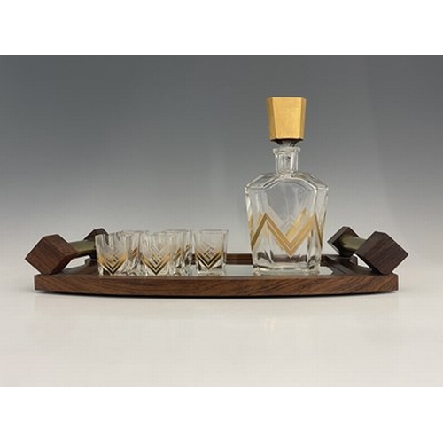 734 - An Art Deco cut and gilt glass liqueur set, probably Karl Palda, Czech circa 1930s, frosted and gilt... 