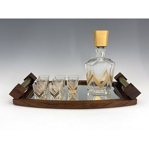 734 - An Art Deco cut and gilt glass liqueur set, probably Karl Palda, Czech circa 1930s, frosted and gilt... 