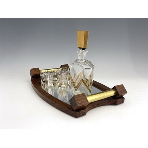 734 - An Art Deco cut and gilt glass liqueur set, probably Karl Palda, Czech circa 1930s, frosted and gilt... 