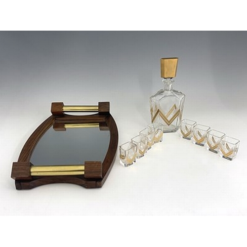 734 - An Art Deco cut and gilt glass liqueur set, probably Karl Palda, Czech circa 1930s, frosted and gilt... 