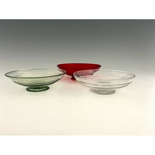 743 - Tom Hill for James Powell and Sons, Whitefriars, three shallow ribbon trailed glass bowls, model 903... 