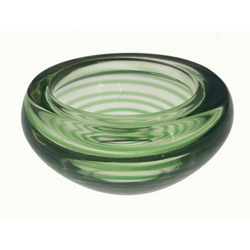 748 - H J Dunne Cooke for Whitefriars, a green spiral threaded glass bowl, circa 1930s, in the Scandinavia... 