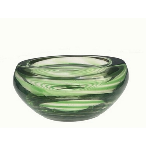 748 - H J Dunne Cooke for Whitefriars, a green spiral threaded glass bowl, circa 1930s, in the Scandinavia... 