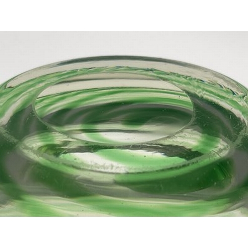 748 - H J Dunne Cooke for Whitefriars, a green spiral threaded glass bowl, circa 1930s, in the Scandinavia... 