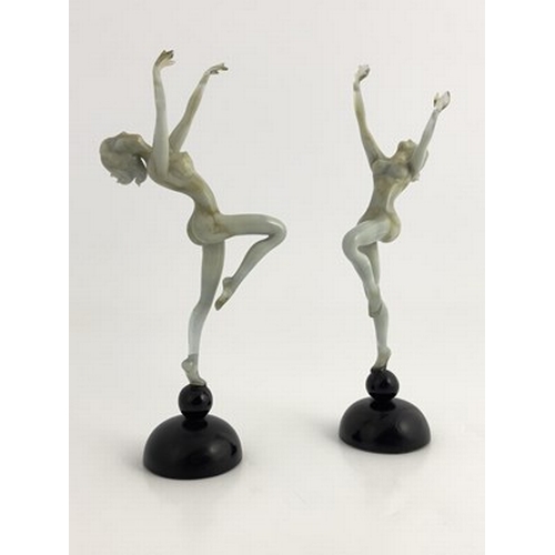 753 - Istvan Komaromy, a pair of marbled glass lampwork figures, circa 1950, modelled as nude women dancin... 