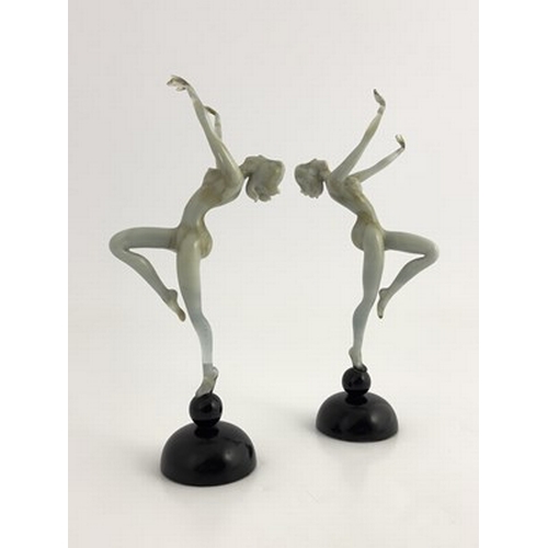 753 - Istvan Komaromy, a pair of marbled glass lampwork figures, circa 1950, modelled as nude women dancin... 