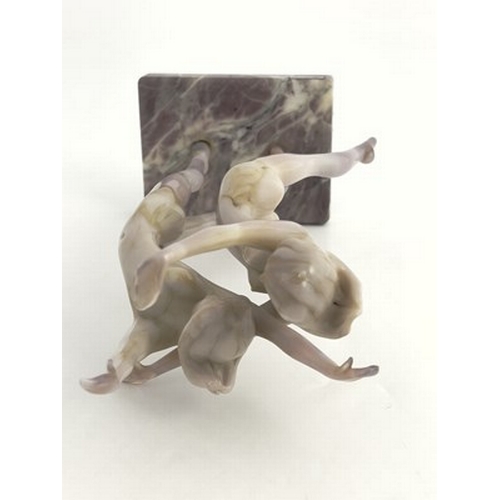 754 - Istvan Komaromy, a glass lampwork figure group, circa 1950, modelled as two nude women dancing, pink... 