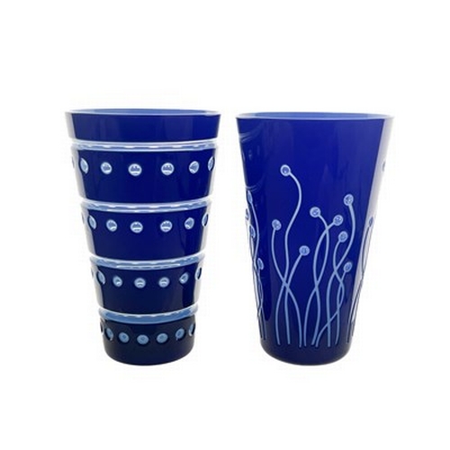 766 - Ronald Stennett Willson for Wedgwood, two Kings Lynn cased cameo glass beakers, circa 1970s, conical... 