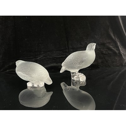 779 - Lalique, two Perdrix glass figure, Perdrix Inquiete, model 1241 and Perdrix Couchee, model 1255, des... 