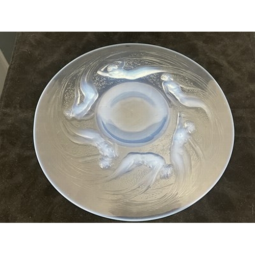 781 - Rene Lalique, an Ondines opalescent glass plate, model 3003, designed circa 1921, frosted and polish... 