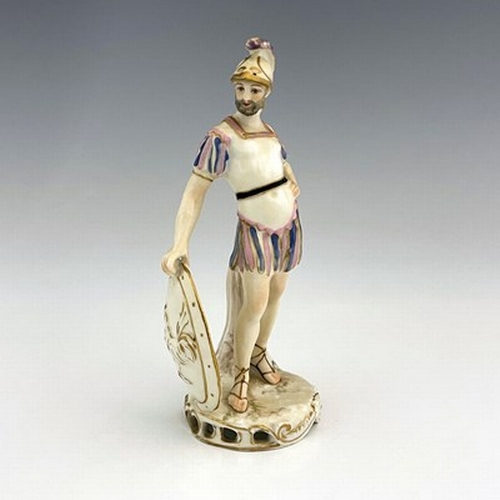 791 - A German porcelain figure of Mars, 19th century, underglaze blue Meissen style mark, 15cm high