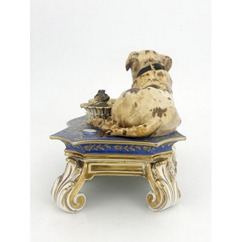 796 - Jacob Petit, a Paris porcelain ink stand, the ogee bordered platform on scrolled bracket and shell b... 