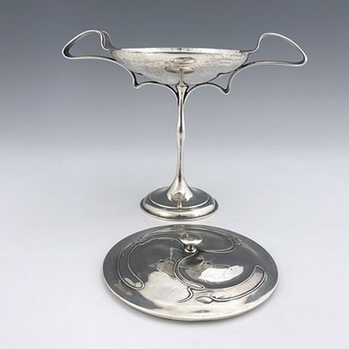 80 - Kate Harris for W G Connell, an Arts and Crafts silver twin handled pedestal bowl and cover, London ... 