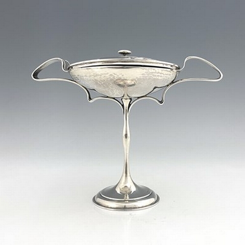 80 - Kate Harris for W G Connell, an Arts and Crafts silver twin handled pedestal bowl and cover, London ... 