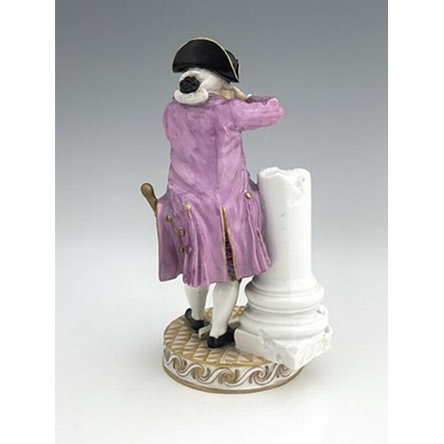 810 - A Meissen figure of a hunter firing a shotgun, model F33, Marcolini mark and period circa 1810, on r... 