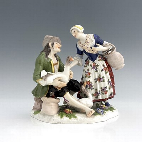 813 - A Meissen figure group, The Deal with Goose, model 720, late 19th or early 20th century, after J J K... 