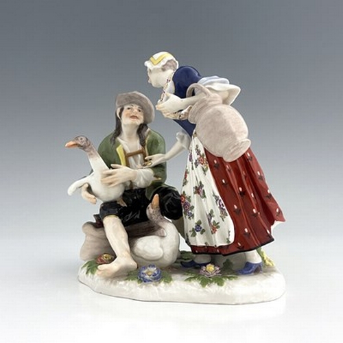 813 - A Meissen figure group, The Deal with Goose, model 720, late 19th or early 20th century, after J J K... 