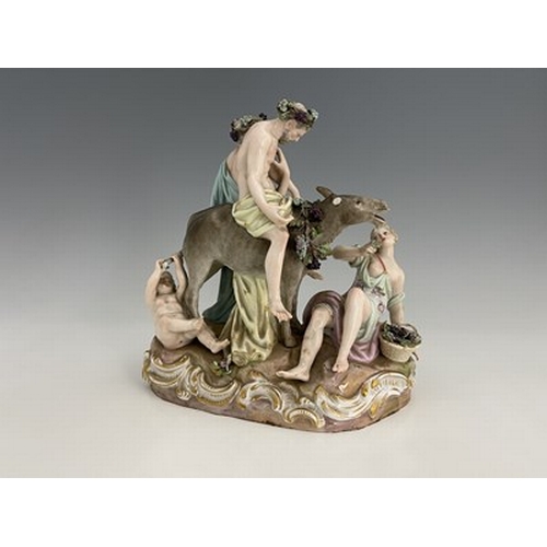 818 - A Meissen group of Bacchic figures, circa 1880, painted in polychrome enamels and modelled as Bacchu... 