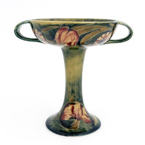 831 - William Moorcroft for Tiffany and Co., a Spanish twin handled comport, circa 1910, pedestal form wit... 