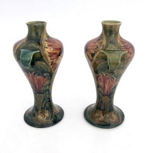 833 - William Moorcroft for Townsend and Co, Newcastle, a pair of twin handled Revived Cornflower vases, 1... 