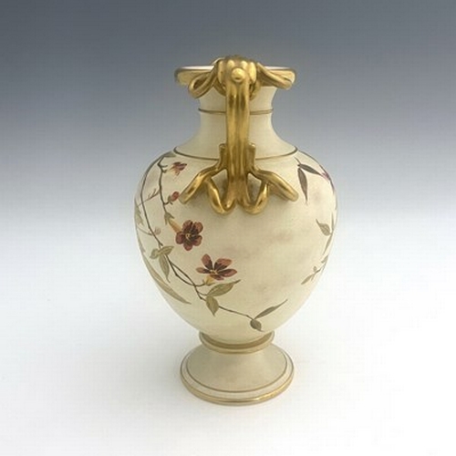 840 - A Wedgwood Aesthetic Movement twin handled vase, footed inverse baluster form, cream ground painted ... 