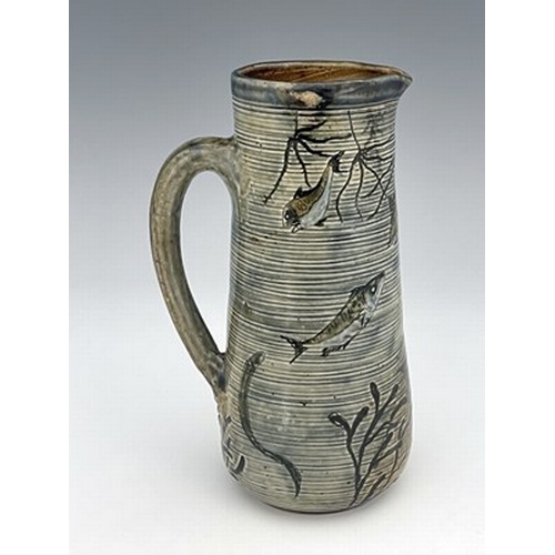 846 - Robert Wallace Martin and Edwin Martin for Martin Brothers, a stoneware Aquatic jug, 1884, ribbed co... 