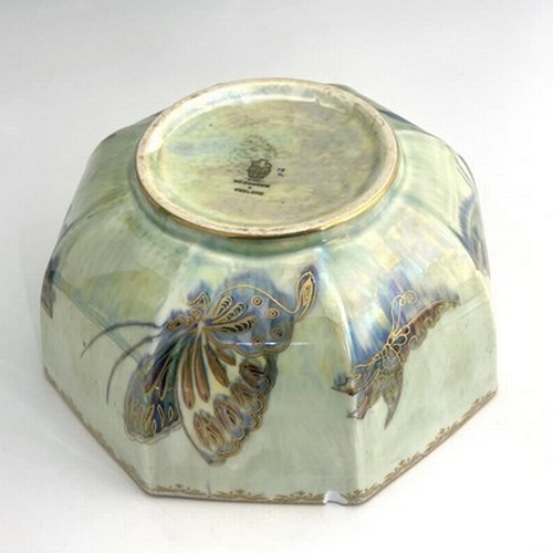 867 - Daisy Makeig Jones for Wedgwood, a Dragon lustre vase and a butterfly octagonal bowl, Z4831, footed ... 