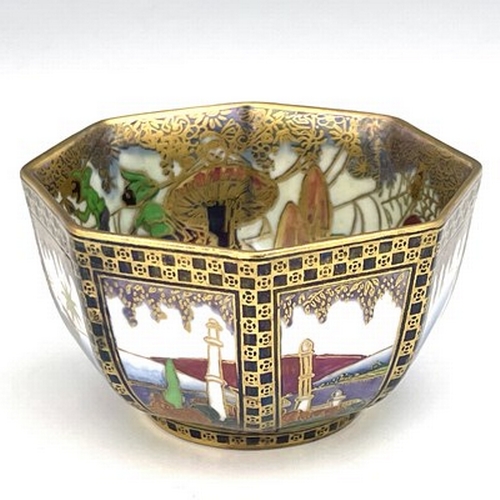 868 - Daisy Makeig-Jones for Wedgwood, a small Fairyland lustre octagonal bowl, Pixies on Toadstools inter... 