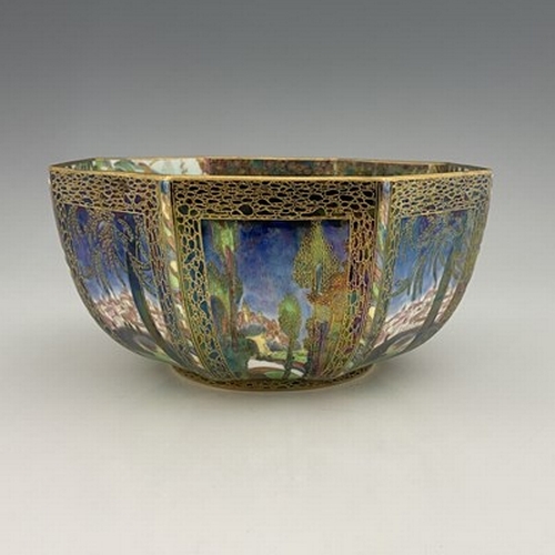 871 - Daisy Makeig-Jones for Wedgwood, a Fairyland lustre octagonal bowl, Fairy in a Cage interior, the ex... 