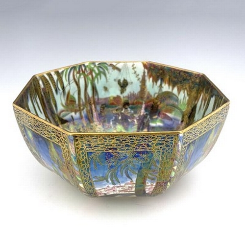 871 - Daisy Makeig-Jones for Wedgwood, a Fairyland lustre octagonal bowl, Fairy in a Cage interior, the ex... 