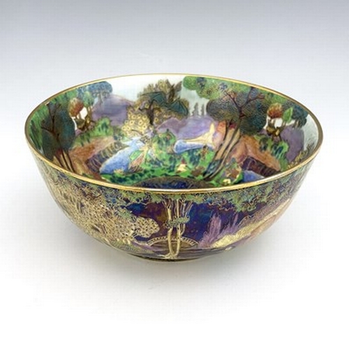 873 - Daisy Makeig-Jones for Wedgwood, a Fairyland lustre Imperial bowl, Picnic by a River interior, the e... 