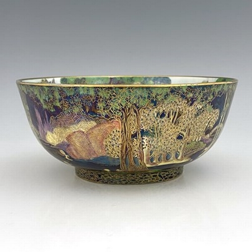 873 - Daisy Makeig-Jones for Wedgwood, a Fairyland lustre Imperial bowl, Picnic by a River interior, the e... 