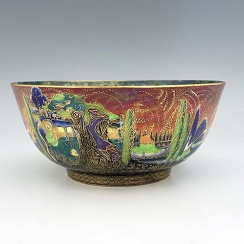 875 - Daisy Makeig-Jones for Wedgwood, Fairyland lustre Imperial bowl, Elves and Bell Branch interior with... 