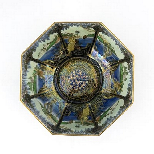 877 - Daisy Makeig-Jones for Wedgwood, a Fairyland lustre octagonal bowl, Smoke Ribbons interior, the exte... 