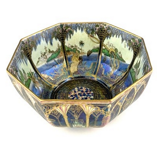 877 - Daisy Makeig-Jones for Wedgwood, a Fairyland lustre octagonal bowl, Smoke Ribbons interior, the exte... 