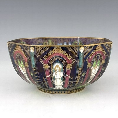 878 - Daisy Makeig-Jones for Wedgwood, a Fairyland lustre octagonal bowl, Running Figures interior, the ex... 